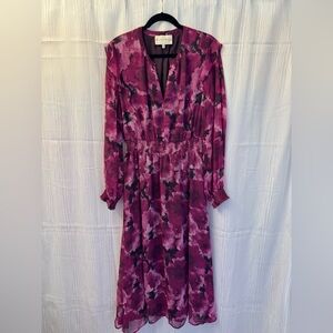 Charles Henry Pink and Black Plunge Neck Bishop Sleeve Dress